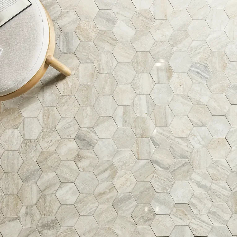Invictus Pearl Vein Cut 4 Inch Hexagon Polished Porcelain Mosaic
