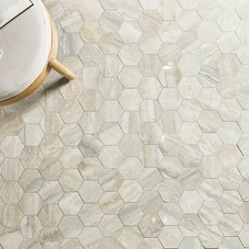 Invictus Pearl Vein Cut 4 Inch Hexagon Porcelain Mosaic