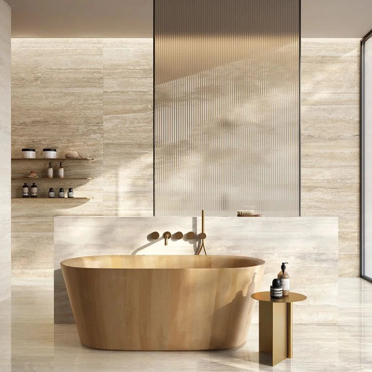 Invictus Beige Vein Cut 3x12 Surface Bullnose Polished Porcelain Trim
