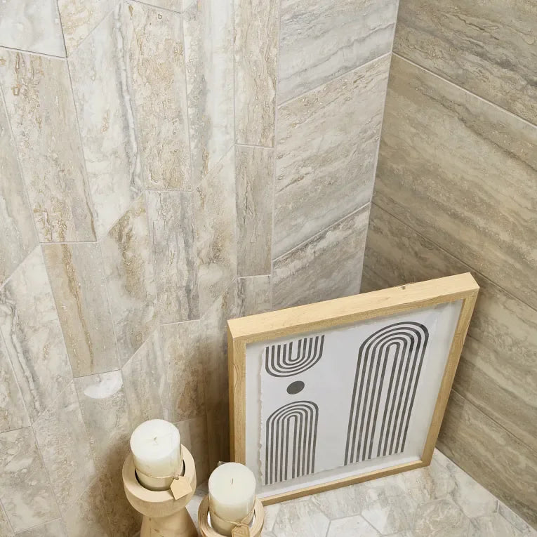 Invictus Beige Vein Cut 3x12 Surface Bullnose Polished Porcelain Trim