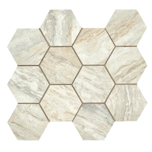 Invictus Beige Vein Cut 4 Inch Hexagon Polished Porcelain Mosaic