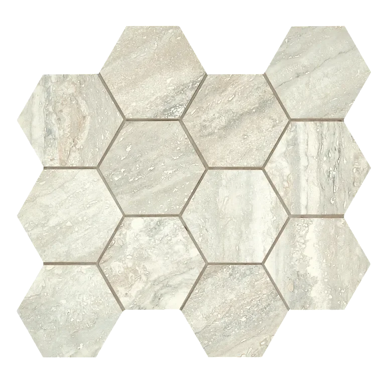 Invictus Beige Vein Cut 4 Inch Hexagon Polished Porcelain Mosaic