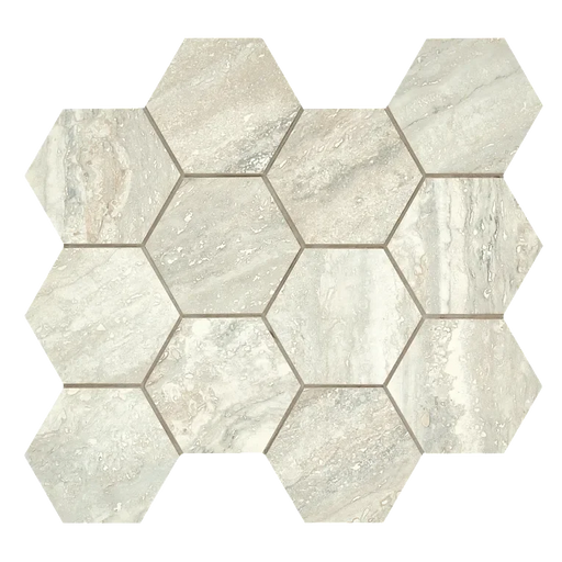Invictus Beige Vein Cut 4 Inch Hexagon Polished Porcelain Mosaic