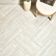 Invictus Ivory Vein Cut Chevron Mesh Polished Porcelain Mosaic