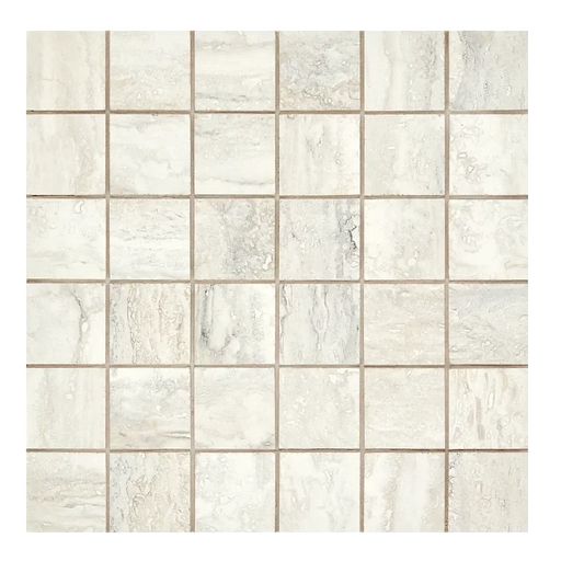 Invictus Ivory Vein Cut Chevron Mesh Polished Porcelain Mosaic
