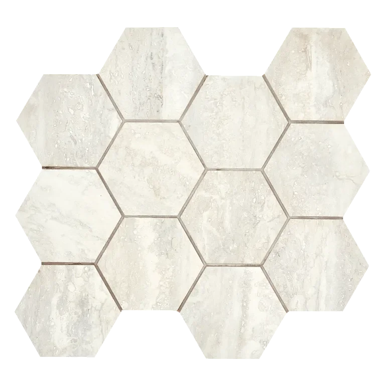 Invictus Ivory Vein Cut 4 Inch Hexagon Matte Porcelain Mosaic