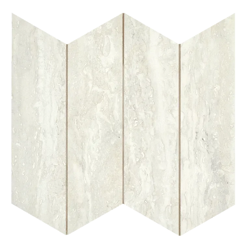 Invictus Ivory Vein Cut Chevron Mesh Polished Porcelain Mosaic