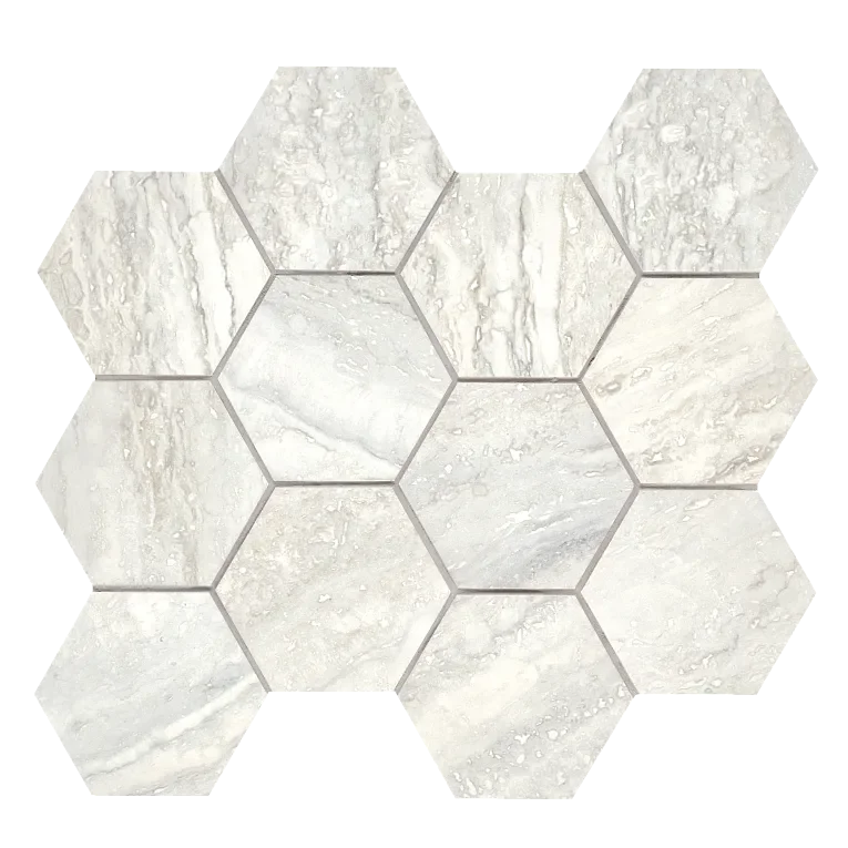 Invictus Pearl Vein Cut Chevron Mesh Polished Porcelain Mosaic