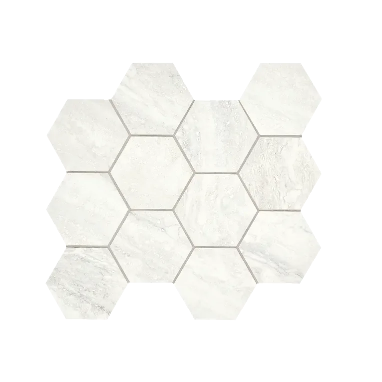 Invictus White Vein Cut 4 Inch Hexagon Porcelain Mosaic