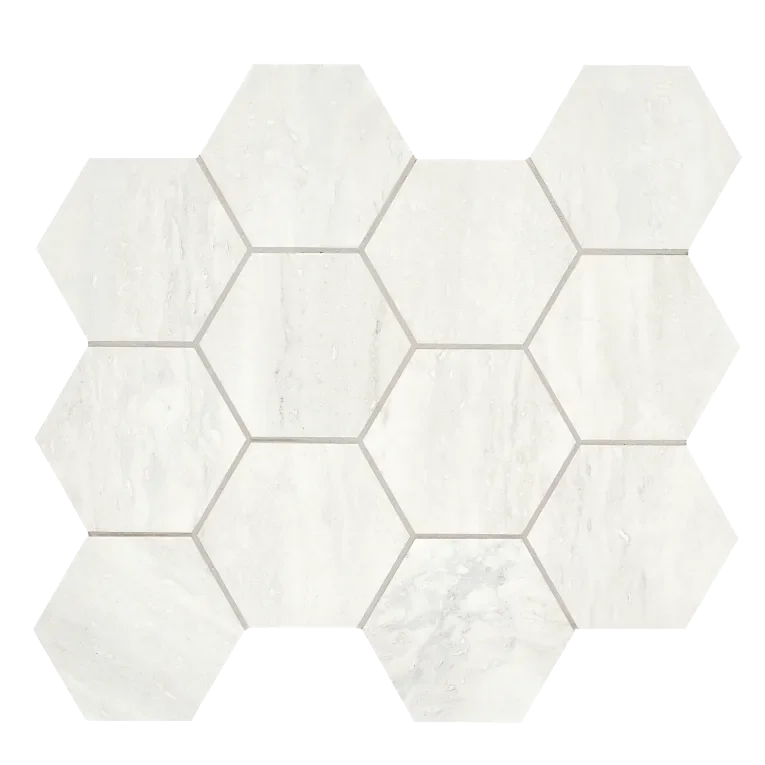 Invictus White Vein Cut 4 Inch Hexagon Porcelain Mosaic