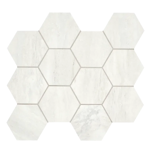 Invictus White Vein Cut 4 Inch Hexagon Porcelain Mosaic