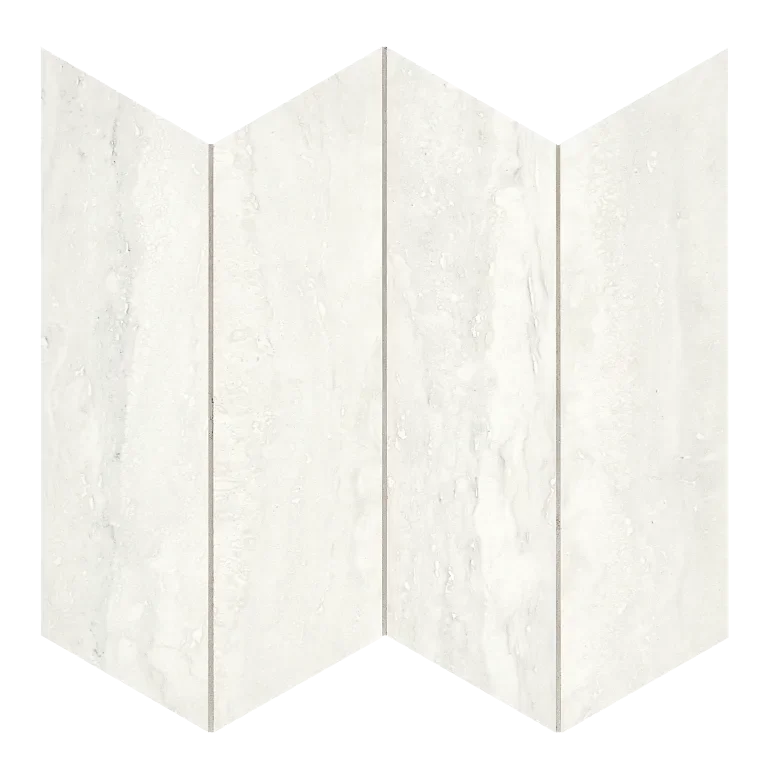 Invictus White Vein Cut Chevron Polished Porcelain Mosaic
