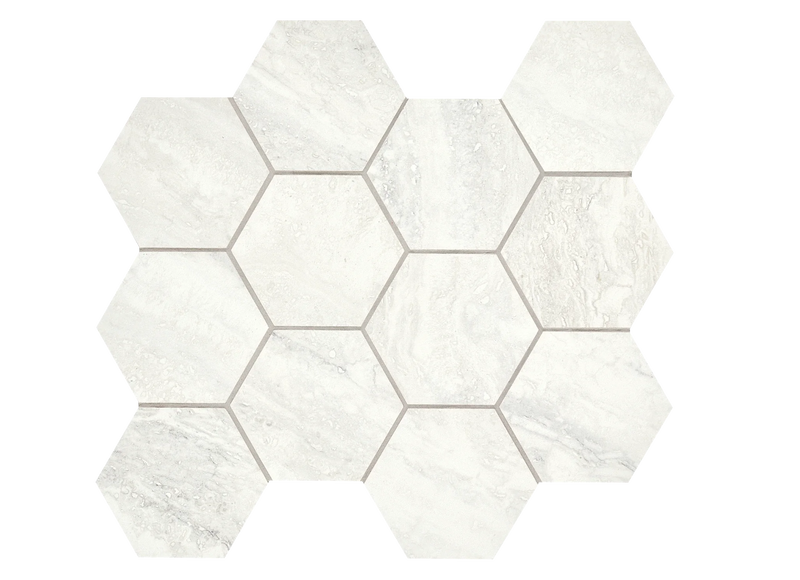 Invictus White Vein Cut 4 Inch Hexagon Polished Porcelain Mosaic