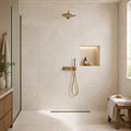 Ivory 24x24 Cross Cut Travertine Honed Filled Tile — Bathroom shower wall