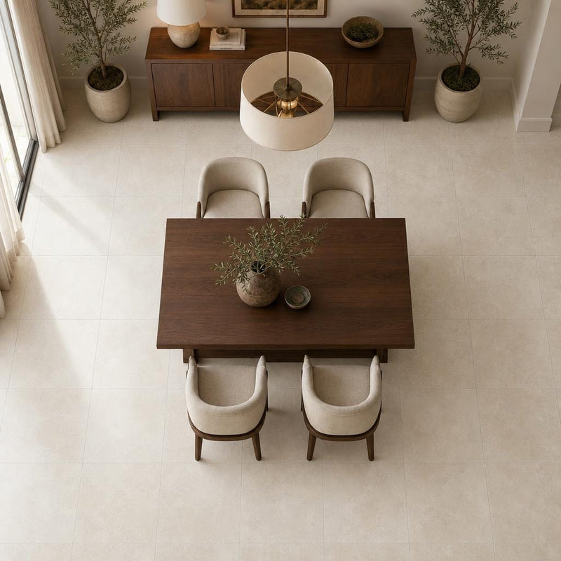 Ivory 24x24 Cross Cut Travertine Honed Filled Tile — Dining Room floor