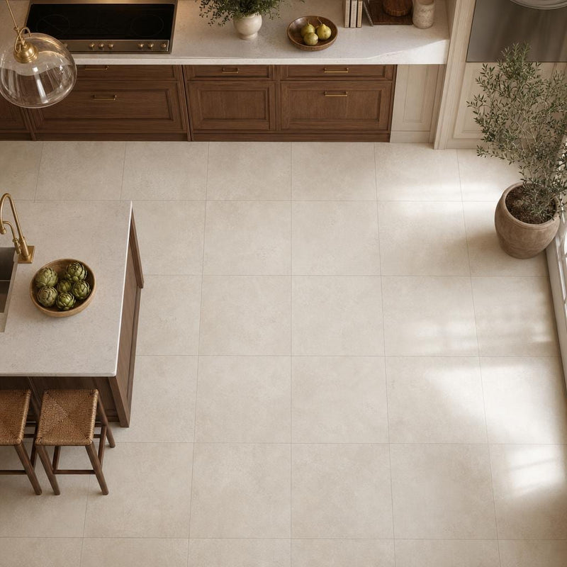 Ivory 24x24 Cross Cut Travertine Honed Filled Tile — Kitchen floor