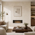 Ivory 24x24 Cross Cut Travertine Honed Filled Tile — Living Room feature wall