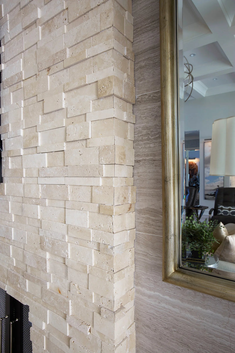 Silver/Secil 5-7/8x24 Mesh Split 3D Stack Quartzite Ledger Stone