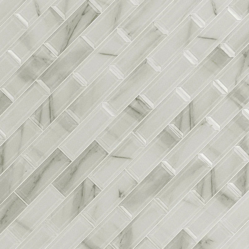 Ivory Amber Beveled Subway 2x6 Glossy Glass Tile