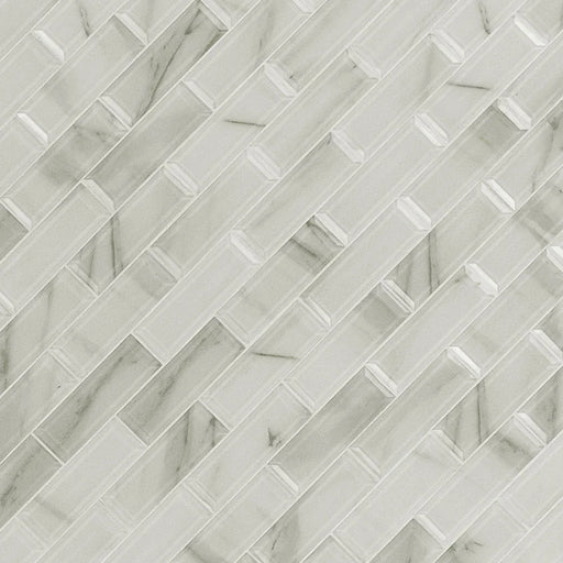 Ivory Amber Beveled Subway 2x6 Glossy Glass Tile