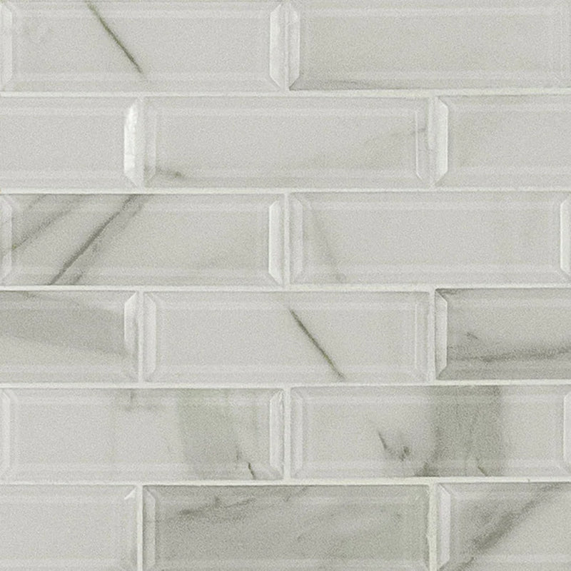 Ivory Amber Beveled Subway 2x6 Glossy Glass Tile