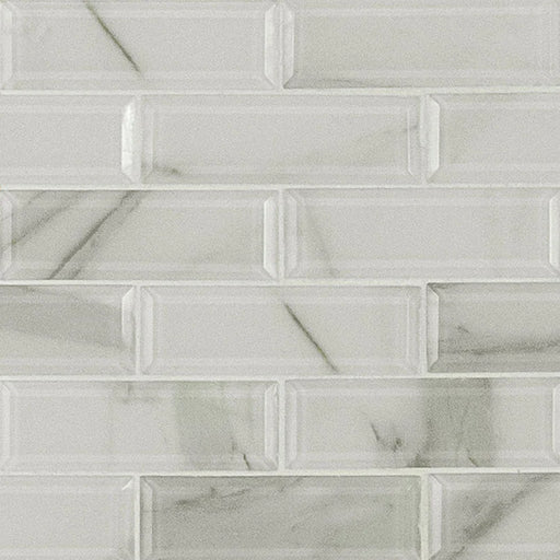 Ivory Amber Beveled Subway 2x6 Glossy Glass Tile