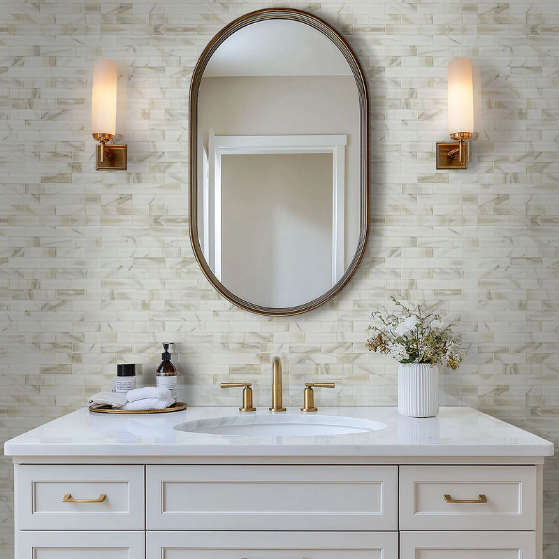 Ivory Amber Beveled Subway 2x6 Glossy Glass Tile