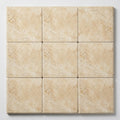 Ivory Beige Travertine Coping 12x12 Tumbled Bullnose 1.25 inch close-up