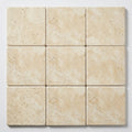 Ivory Beige Travertine Coping 12x12 Tumbled Bullnose 2 inch close-up