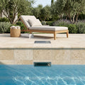 Ivory Beige Travertine Coping 12x12 Unfilled, Honed Bullnose 2 inch pool coping — Swimming Pool remodel pool edge