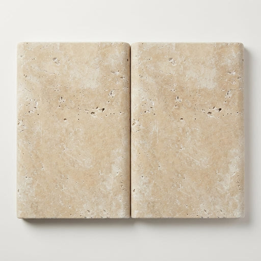 Ivory Beige Travertine Coping 12x18 Tumbled Double Bullnose 1.25 inch 16x24 close-up