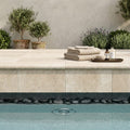 Ivory Beige Travertine Coping 12x18 Tumbled Double Bullnose 1.25 inch 16x24 pool coping — Spa spa overhang edge