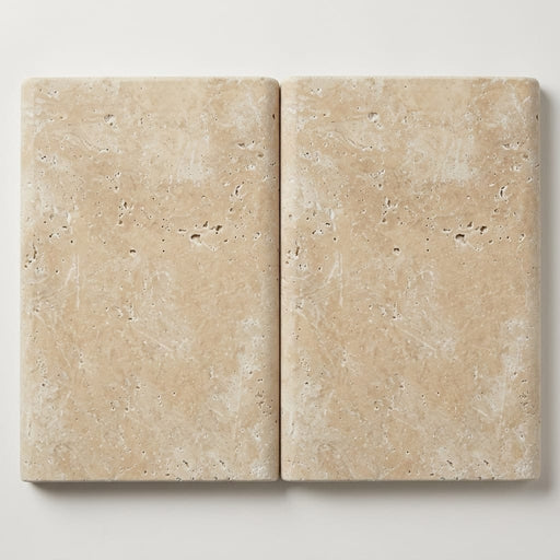 Ivory Beige Travertine Coping 12x18 Tumbled Double Bullnose 2 inch 16x24 close-up