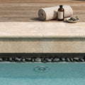 Ivory Beige Travertine Coping 12x18 Tumbled Double Bullnose 2 inch 16x24 pool coping — Spa spa overhang edge