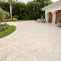 Ivory Beige Travertine Paver 12x12 Tumbled 1.25 inch — Front Yard driveway
