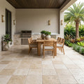 Ivory Beige Travertine Paver 12x12 Tumbled 2 inch — Backyard patio