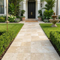 Ivory Beige Travertine Paver 12x12 Unfilled Chiseled 1.25 inch — Front Yard walkway