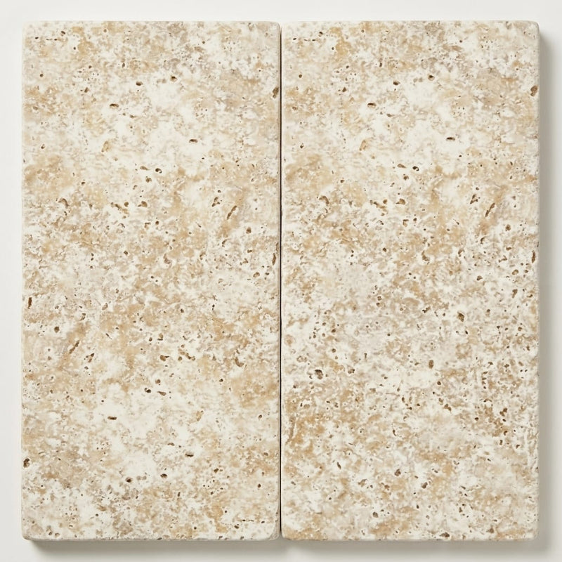 Ivory Beige Travertine Paver 12x24 Tumbled 2 inch close-up
