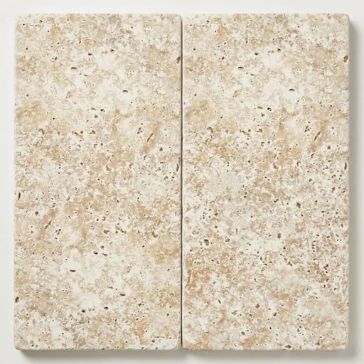 Ivory Beige Travertine Paver 12x24 Tumbled 2 inch close-up