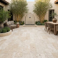 Ivory Beige Travertine Paver 12x24 Tumbled 2 inch — Courtyard paving