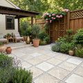 Ivory Beige Travertine Paver 16x16 Tumbled 1.25 inch — Backyard patio
