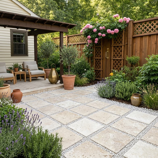 Ivory Beige Travertine Paver 16x16 Tumbled 1.25 inch — Backyard patio