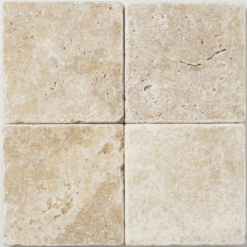 Ivory Beige Travertine Paver 16x16 Tumbled 1.25 inch close-up