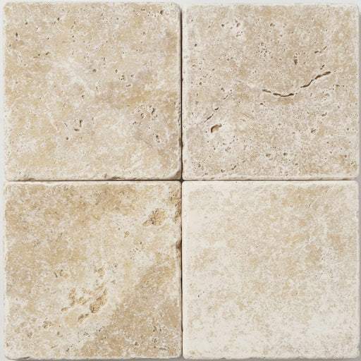 Ivory Beige Travertine Paver 16x16 Tumbled 1.25 inch close-up