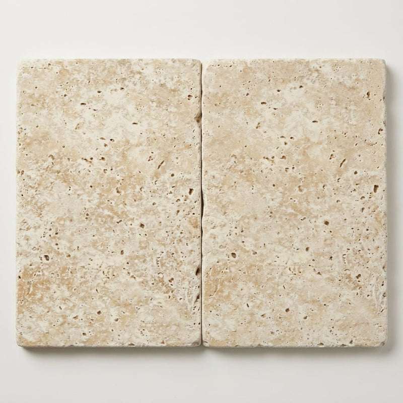 Ivory Beige Travertine Paver 16x24 Tumbled 1.25 inch close-up