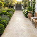 Ivory Beige Travertine Paver 16x24 Unfilled, Brushed 2 inch — Garden path