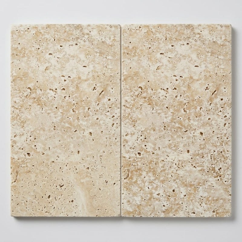 Ivory Beige Travertine Paver 16x24 Unfilled, Honed 2 inch close-up