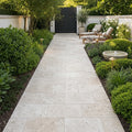 Ivory Beige Travertine Paver 16x24 Unfilled, Honed 2 inch — Garden path