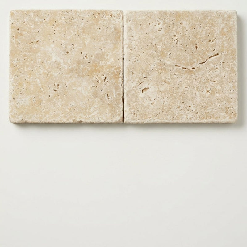 Ivory Beige Travertine Paver 24x24 Tumbled 1.25 inch close-up