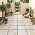 Ivory Beige Travertine Paver 24x24 Tumbled 1.25 inch — Courtyard paving